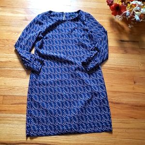 NWOT Banana Republic Navy Printed Long Sleeve w/ ruffle key hole back of Dress